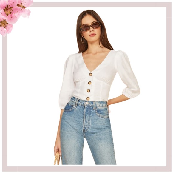 Reformation Tops - Reformation Anton Balloon Sleeve Linen Top NWT 8